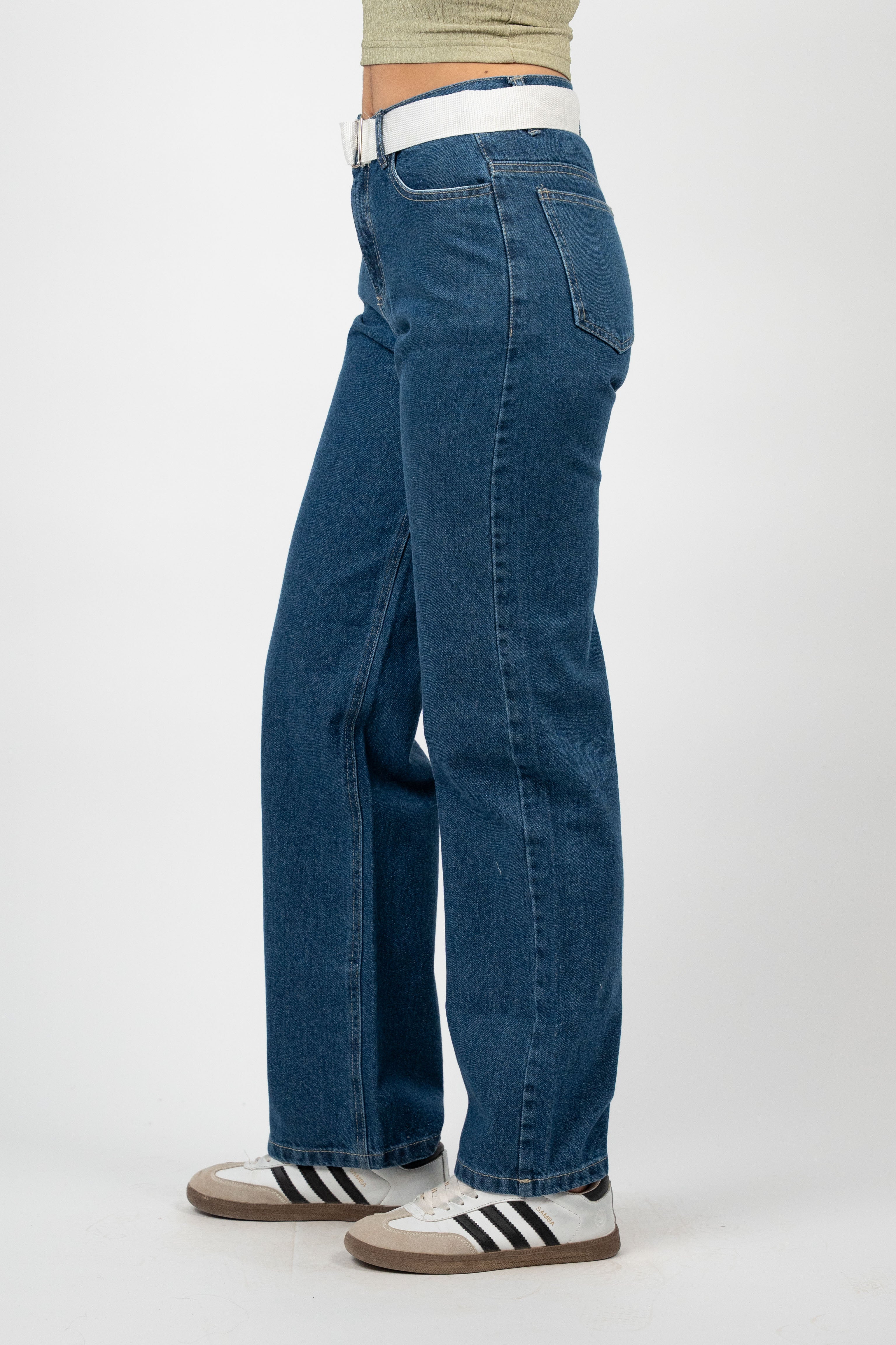 BELTED WIDE LEG DENIM – MEDIUM WASH
