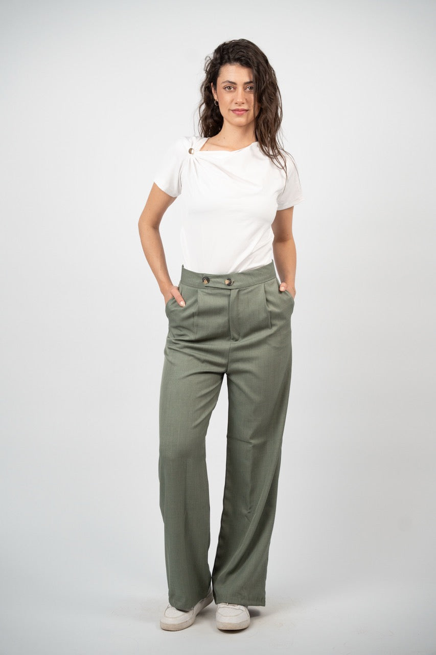 DOUBLE BUTTON WIDE LEG TROUSER