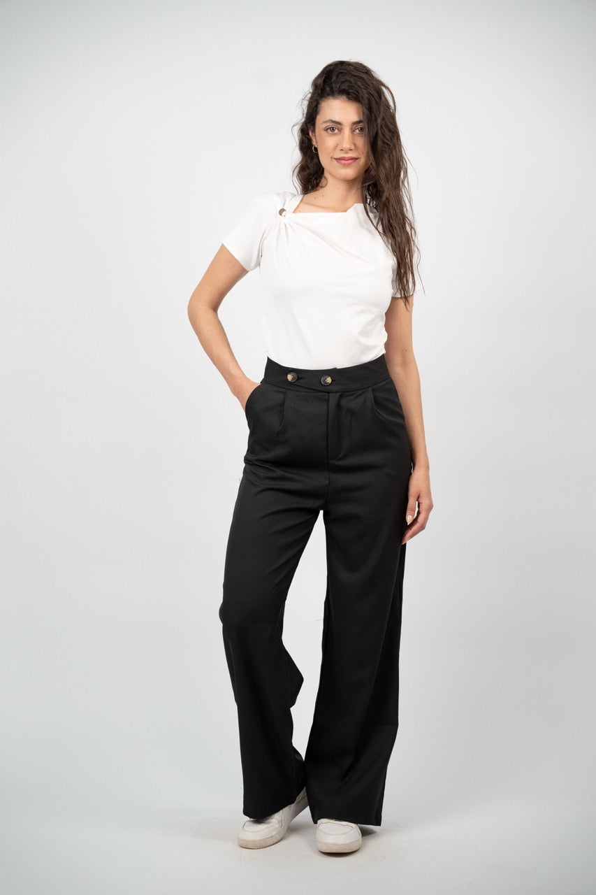 DOUBLE BUTTON WIDE LEG TROUSER