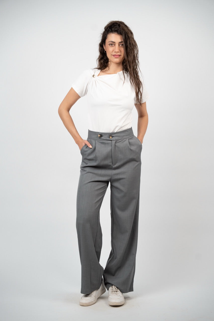 DOUBLE BUTTON WIDE LEG TROUSER