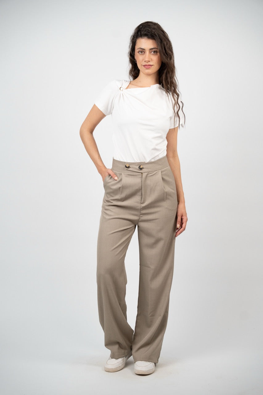 DOUBLE BUTTON WIDE LEG TROUSER