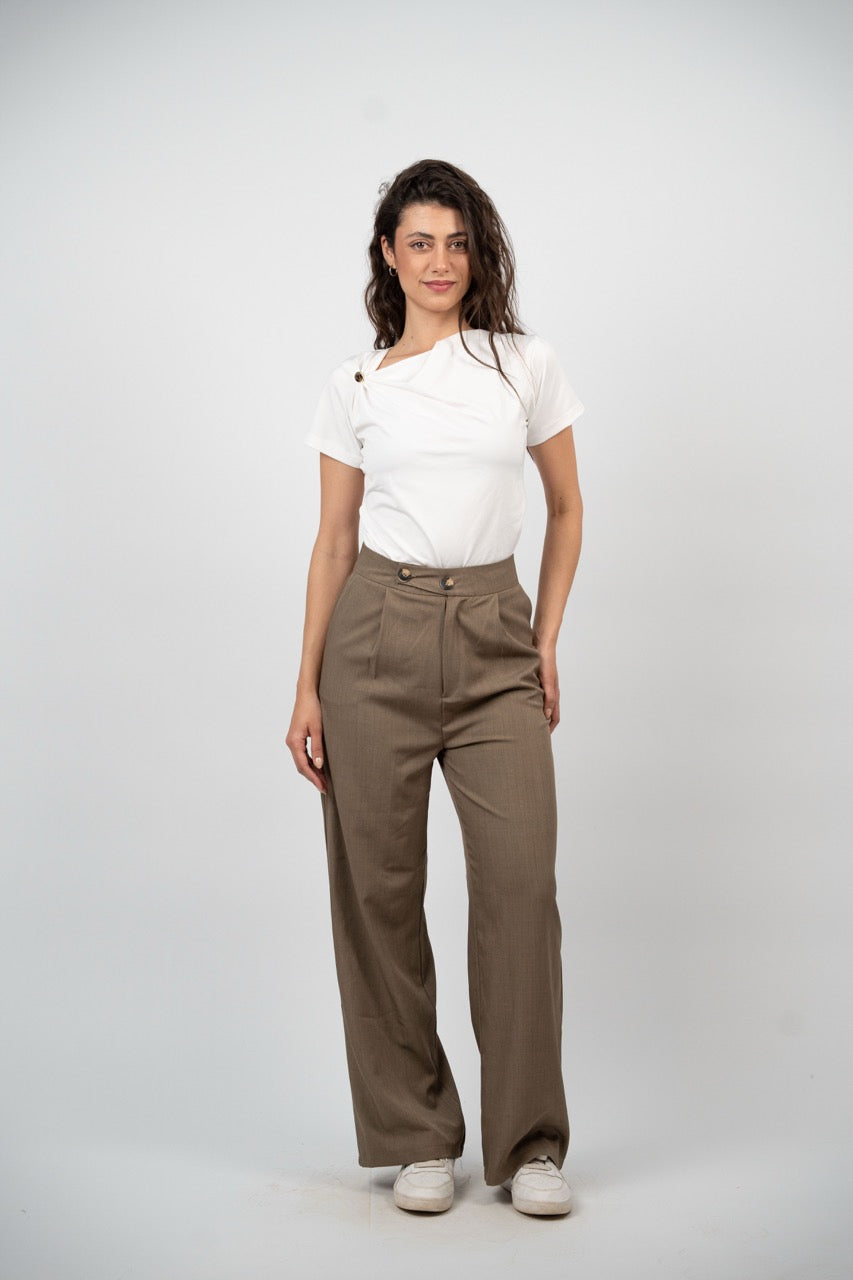 DOUBLE BUTTON WIDE LEG TROUSER