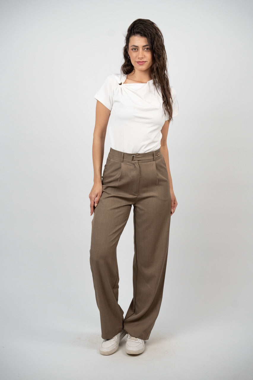 BUCKLE WAIST WIDE LEG TROUSER