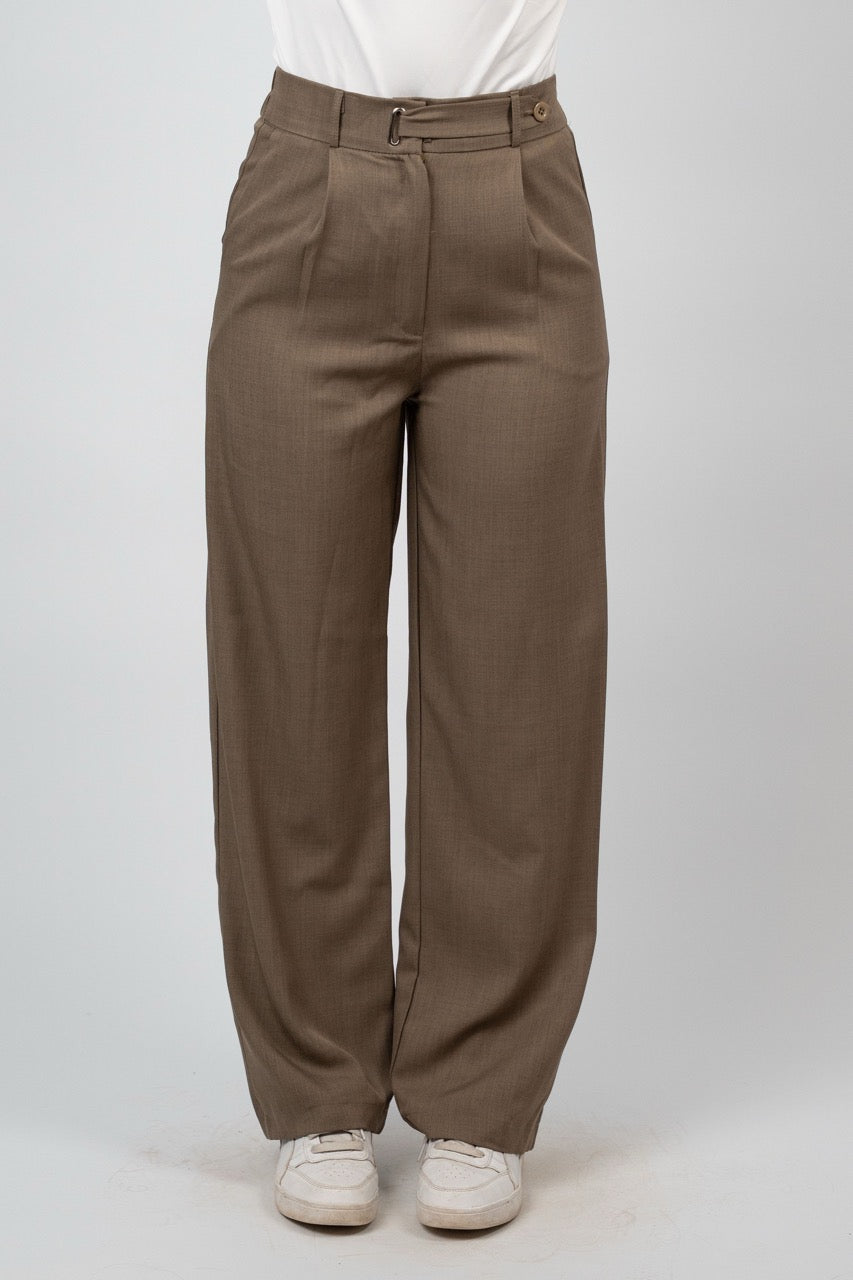 BUCKLE WAIST WIDE LEG TROUSER