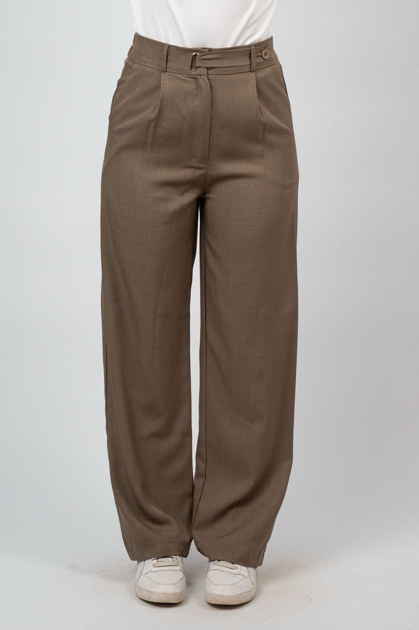 BUCKLE WAIST WIDE LEG TROUSER