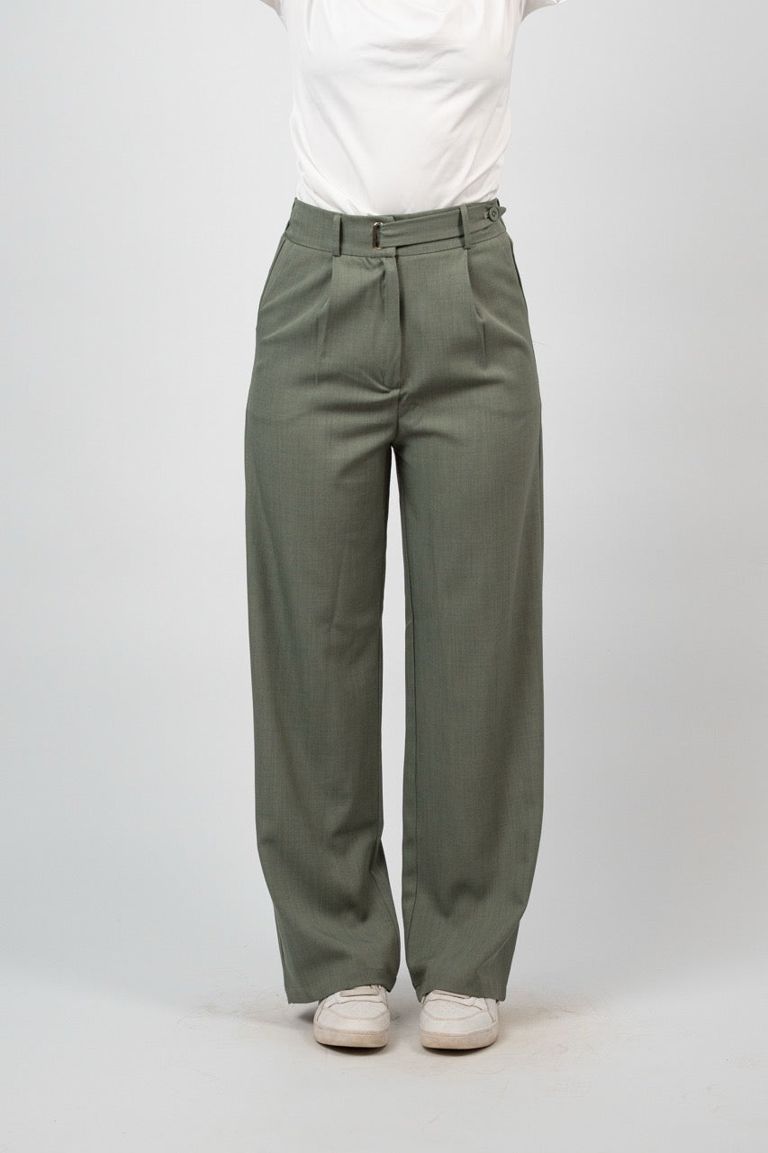 BUCKLE WAIST WIDE LEG TROUSER