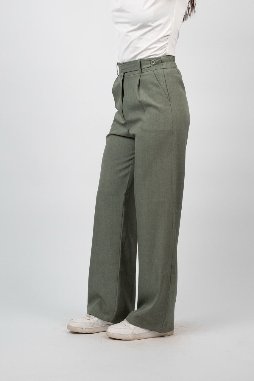 BUCKLE WAIST WIDE LEG TROUSER