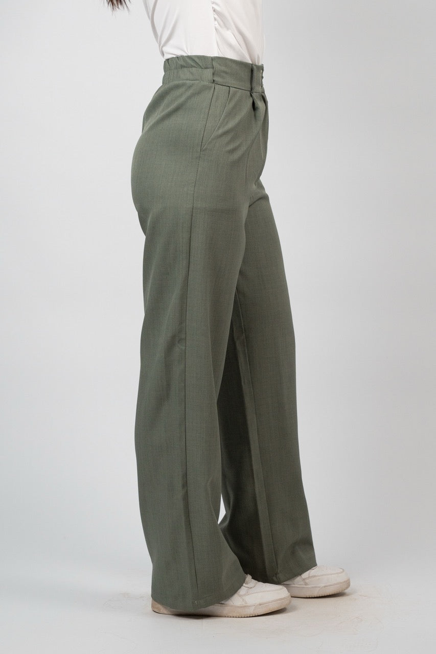 BUCKLE WAIST WIDE LEG TROUSER