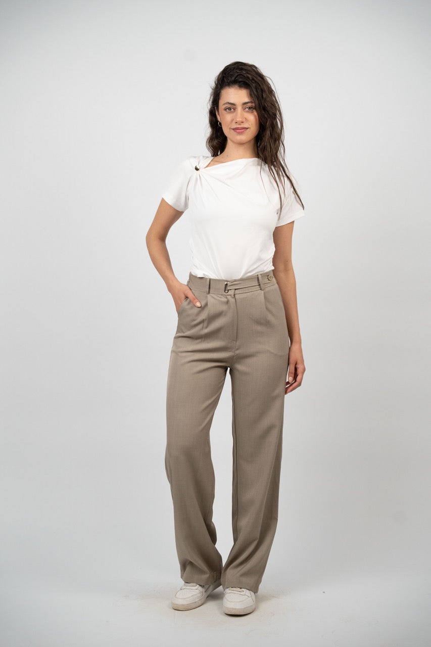 BUCKLE WAIST WIDE LEG TROUSER
