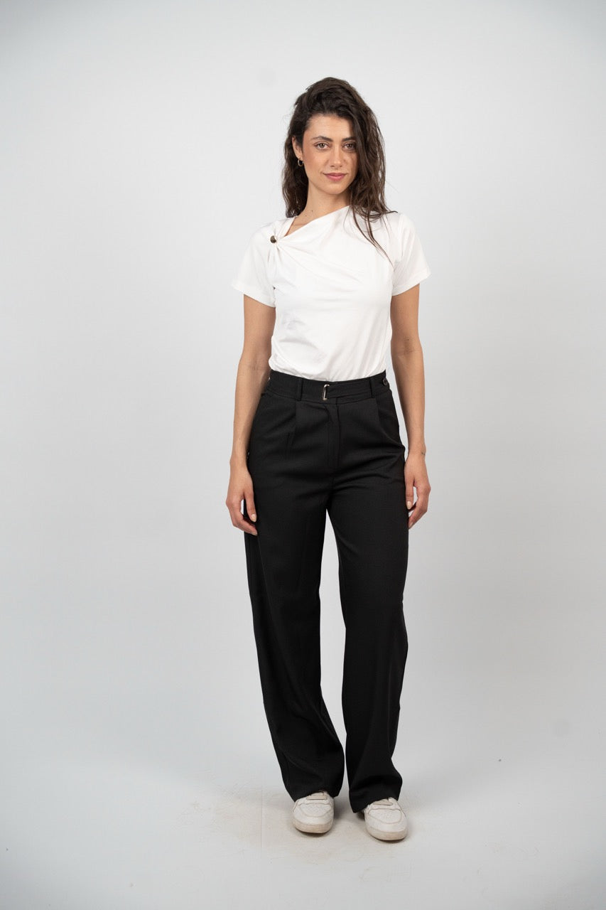 BUCKLE WAIST WIDE LEG TROUSER