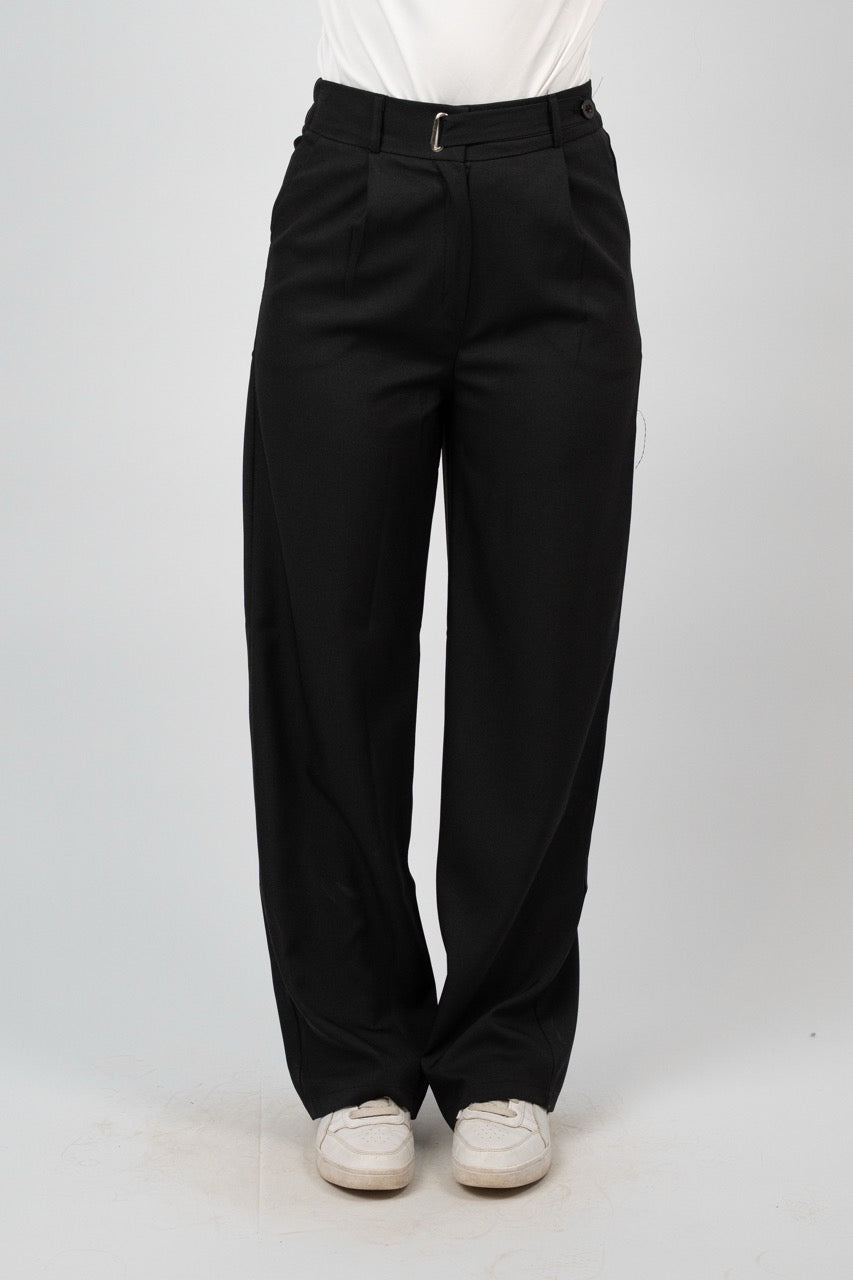 BUCKLE WAIST WIDE LEG TROUSER