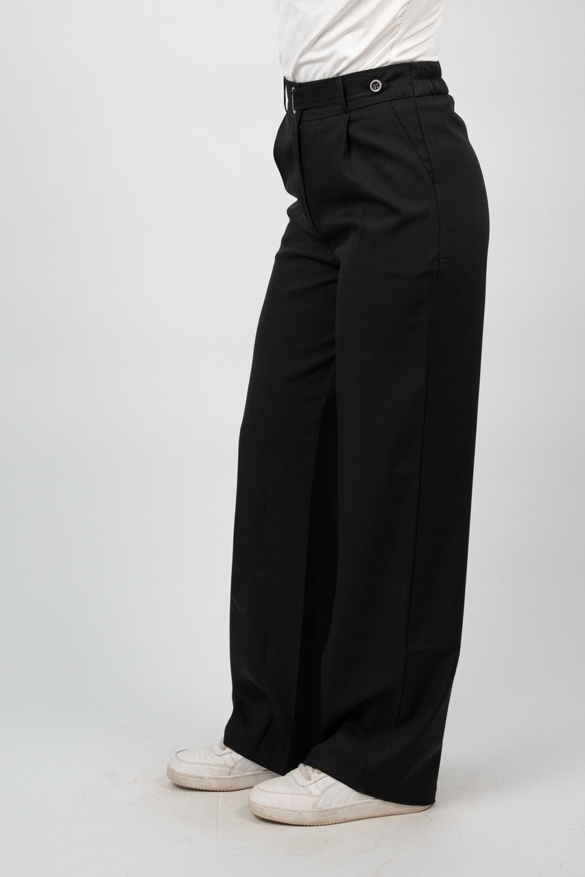 BUCKLE WAIST WIDE LEG TROUSER