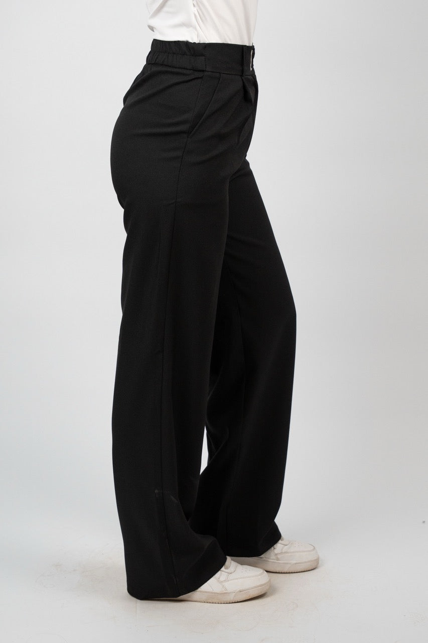 BUCKLE WAIST WIDE LEG TROUSER