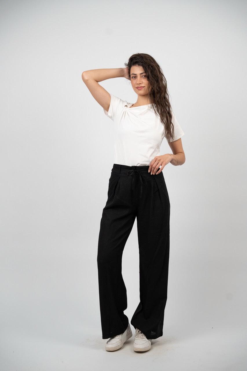 BUCKLE WAIST WIDE LEG TROUSER
