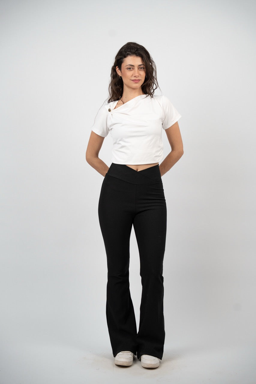 CROSS WAIST FLARED PANTS