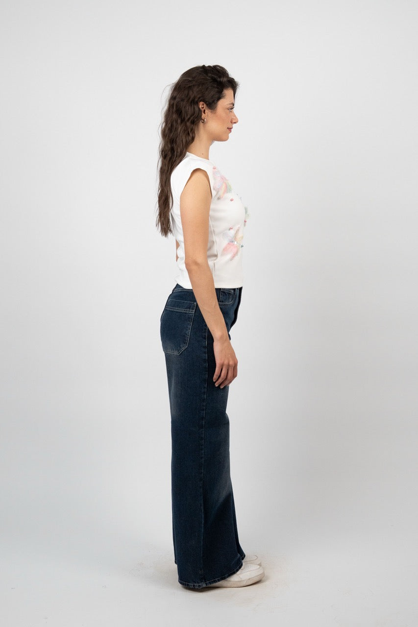 3D FLORAL EMBELLISHED TOP