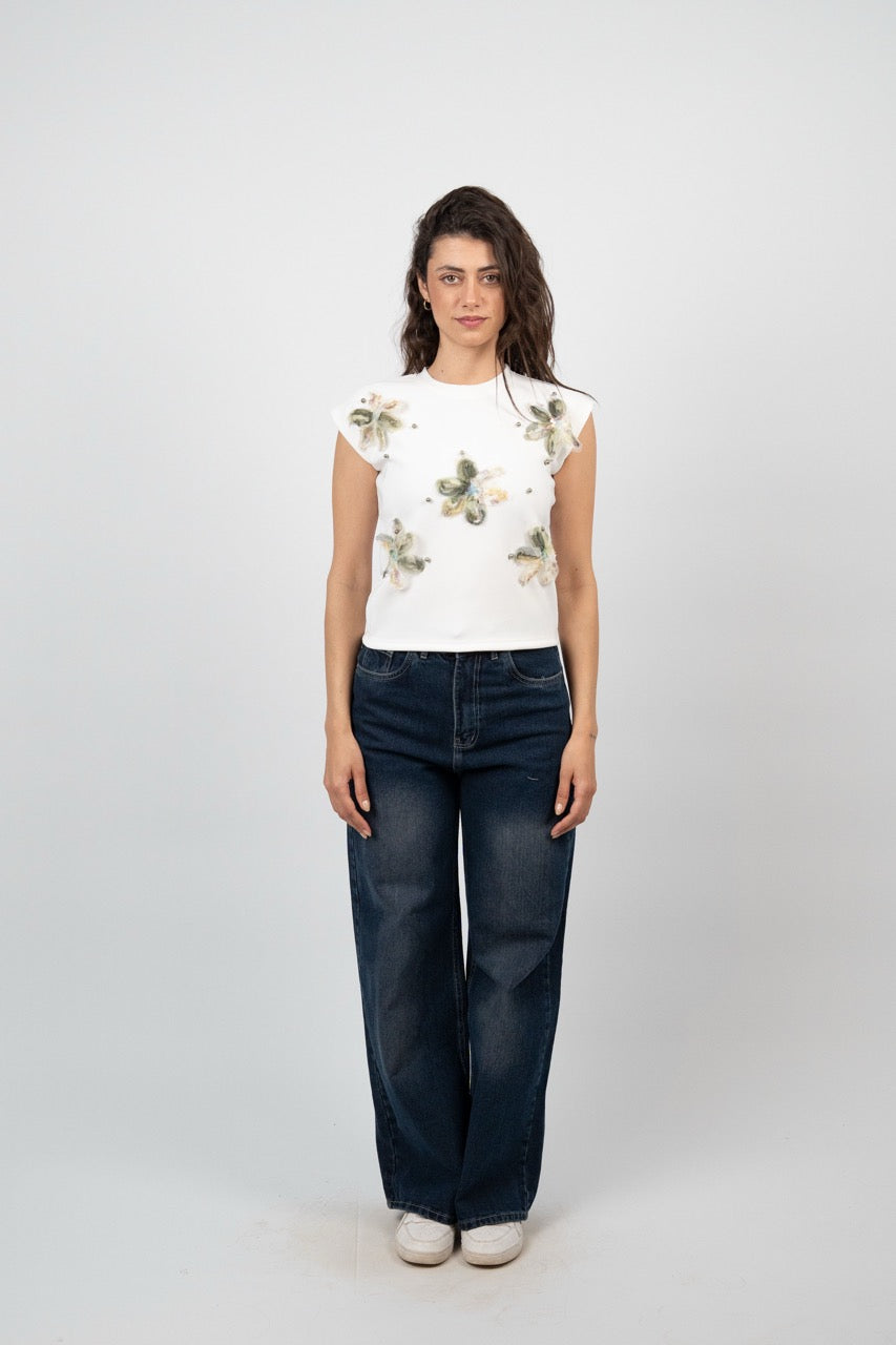 3D FLORAL EMBELLISHED TOP