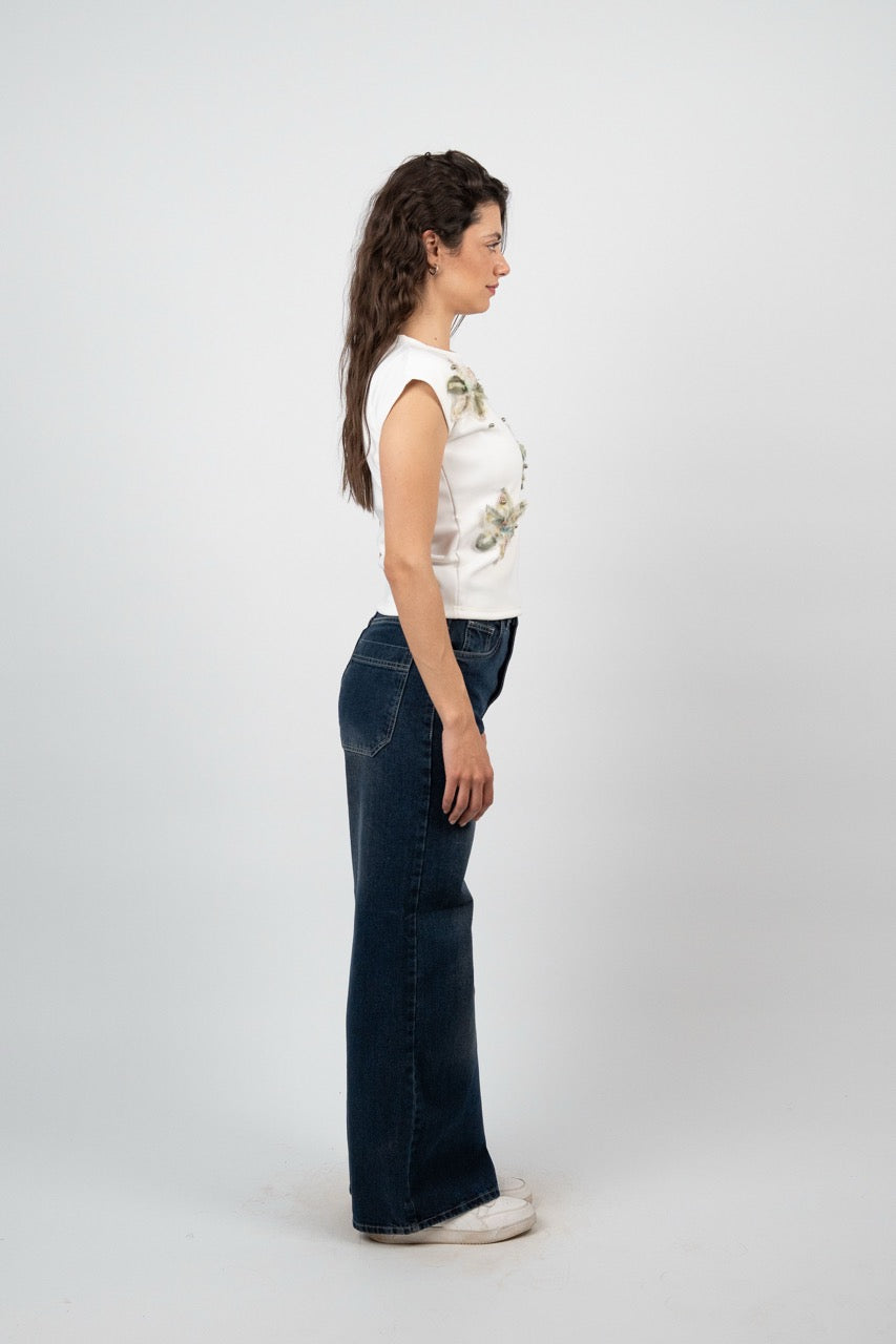 3D FLORAL EMBELLISHED TOP