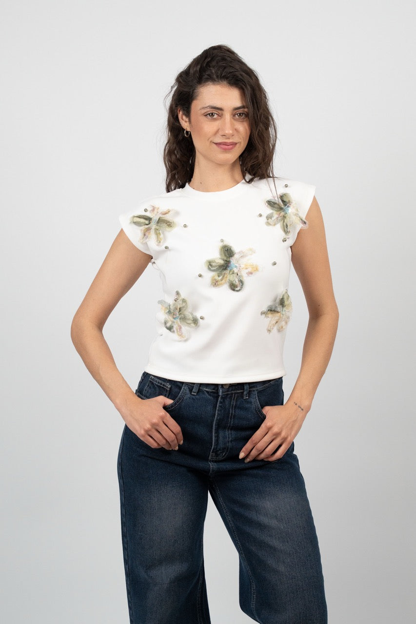 3D FLORAL EMBELLISHED TOP