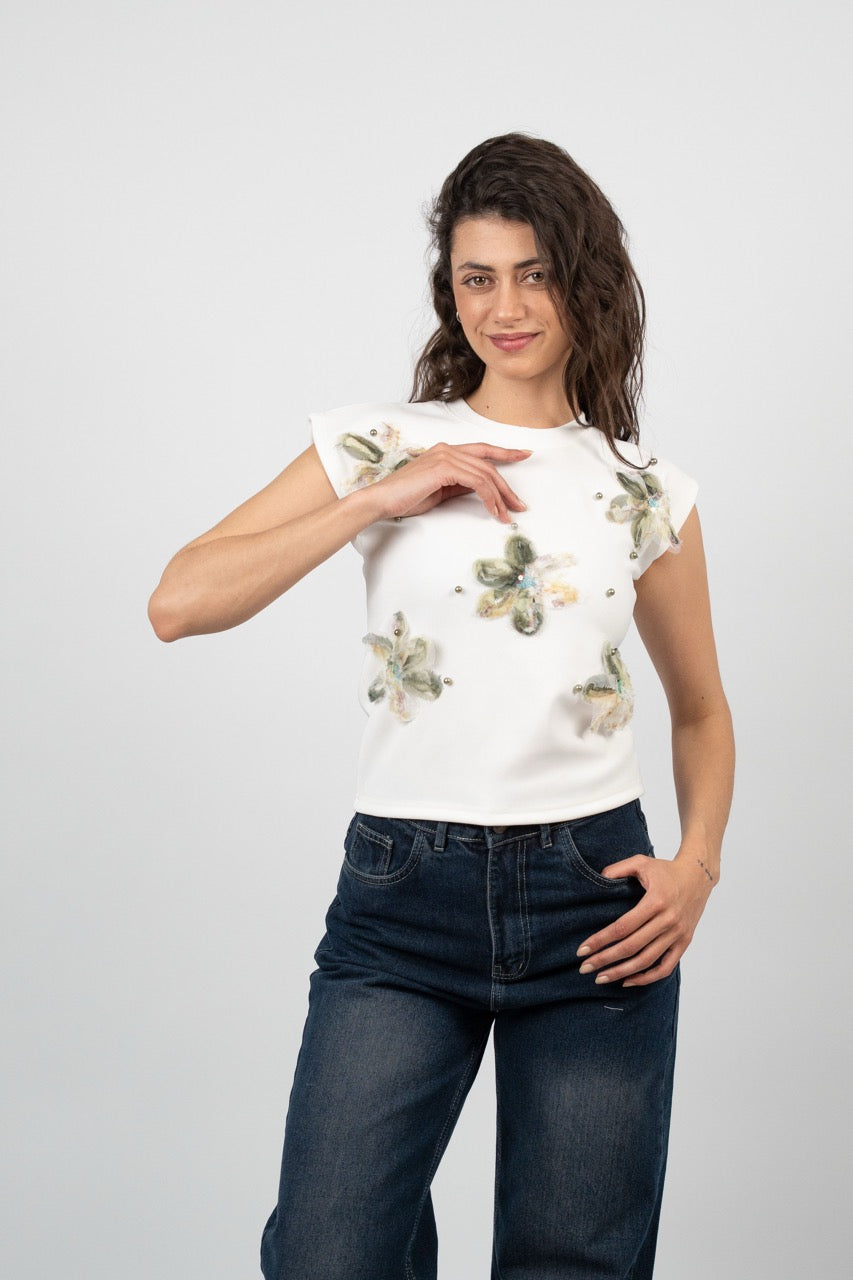3D FLORAL EMBELLISHED TOP