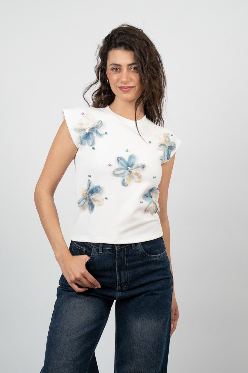 3D FLORAL EMBELLISHED TOP