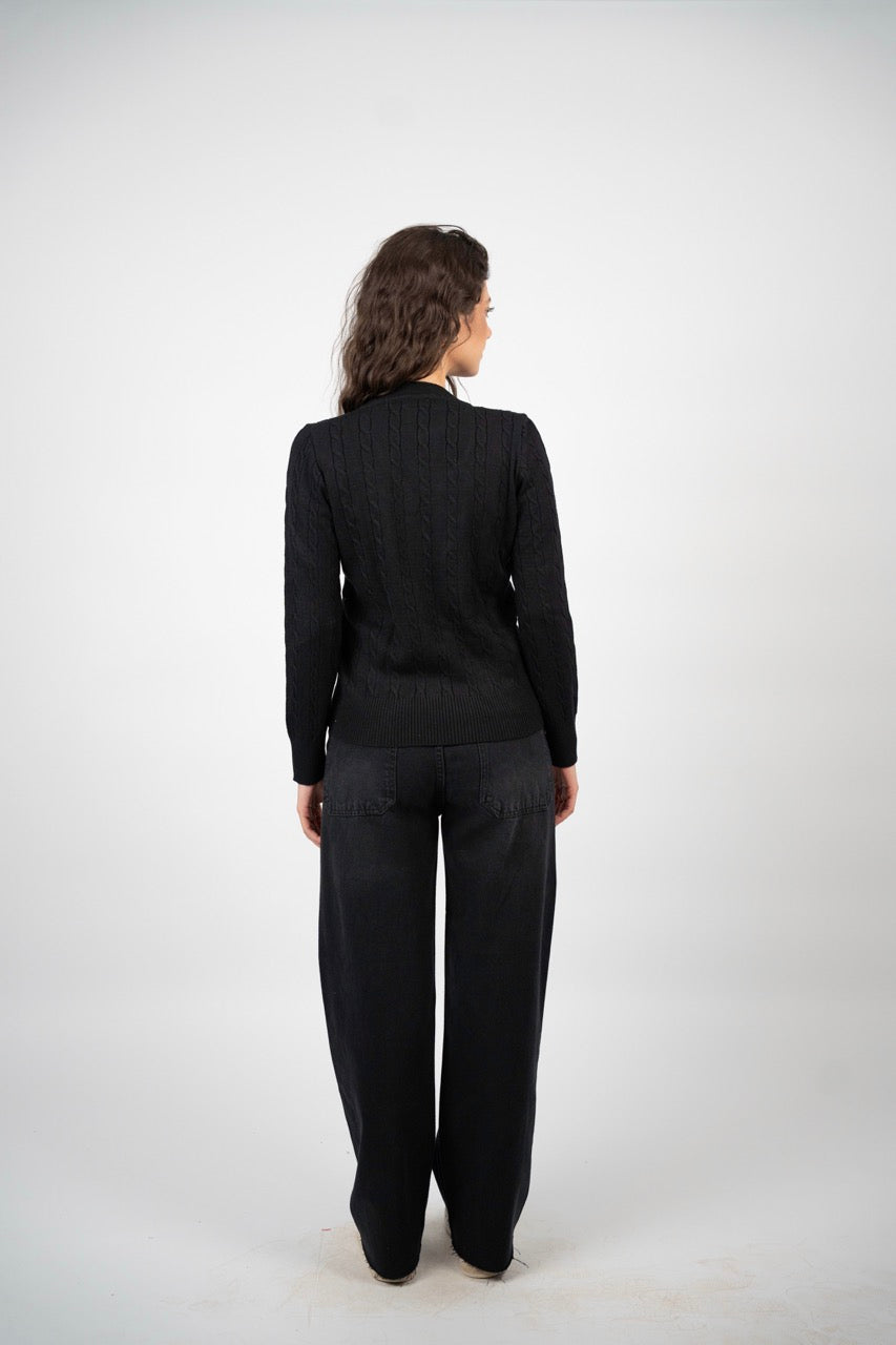 CABLE KNIT V-NECK BLOUSE