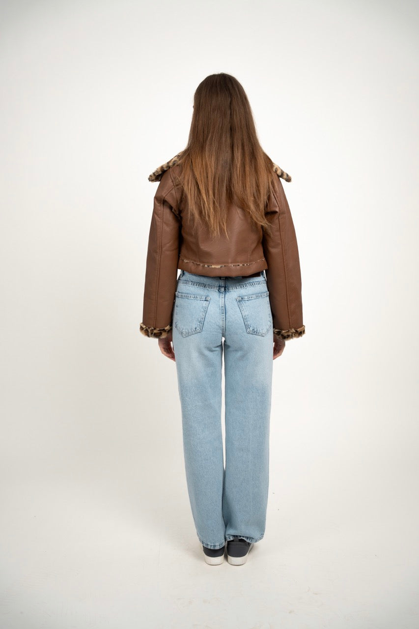 FUR COLLAR LEATHER JACKET