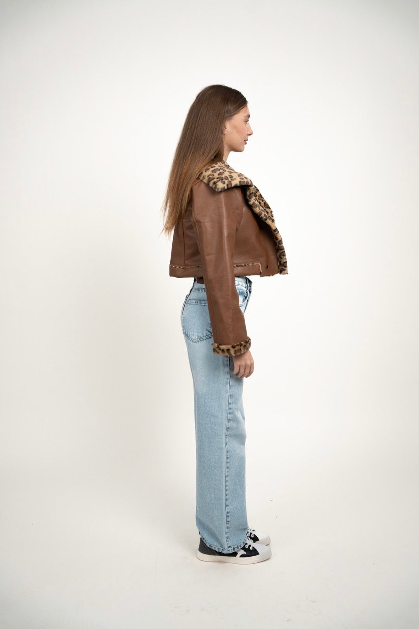 FUR COLLAR LEATHER JACKET