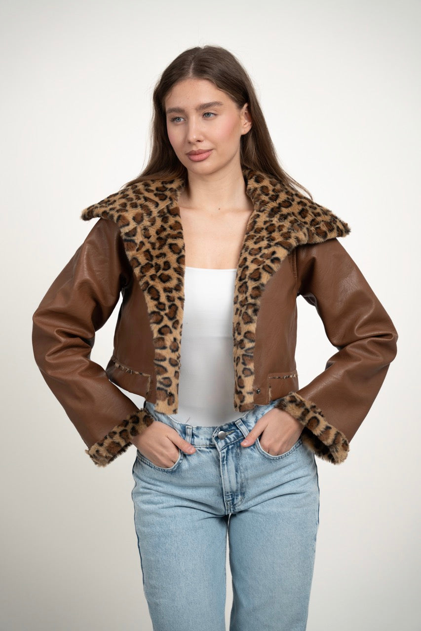FUR COLLAR LEATHER JACKET