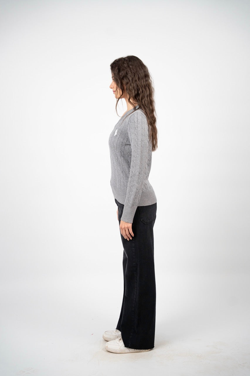 CABLE KNIT V-NECK BLOUSE