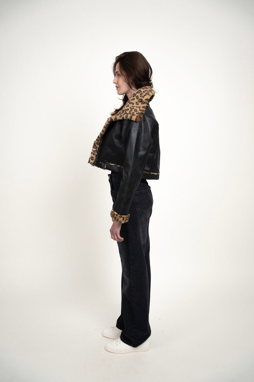 FUR COLLAR LEATHER JACKET