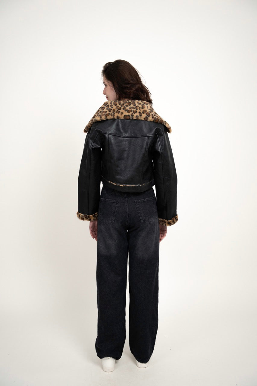 FUR COLLAR LEATHER JACKET