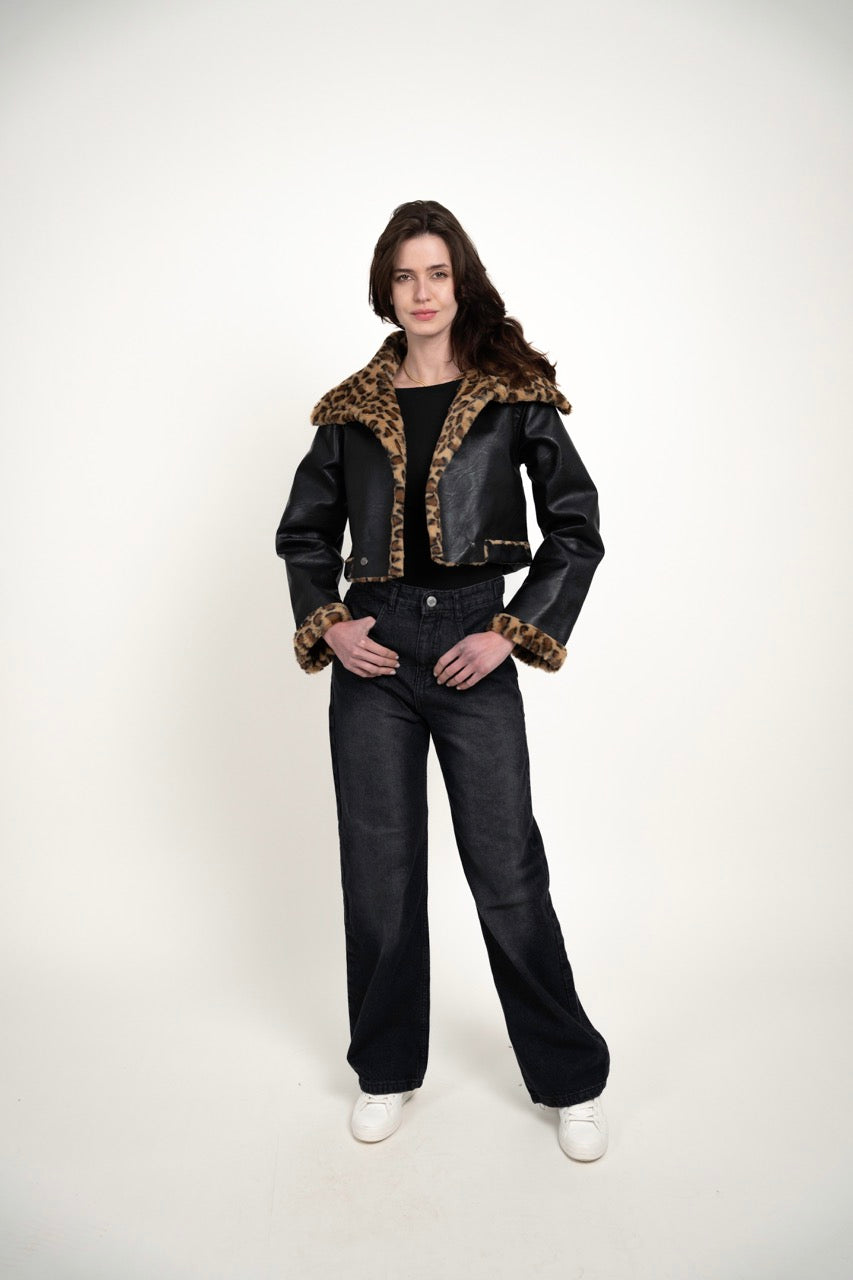 FUR COLLAR LEATHER JACKET