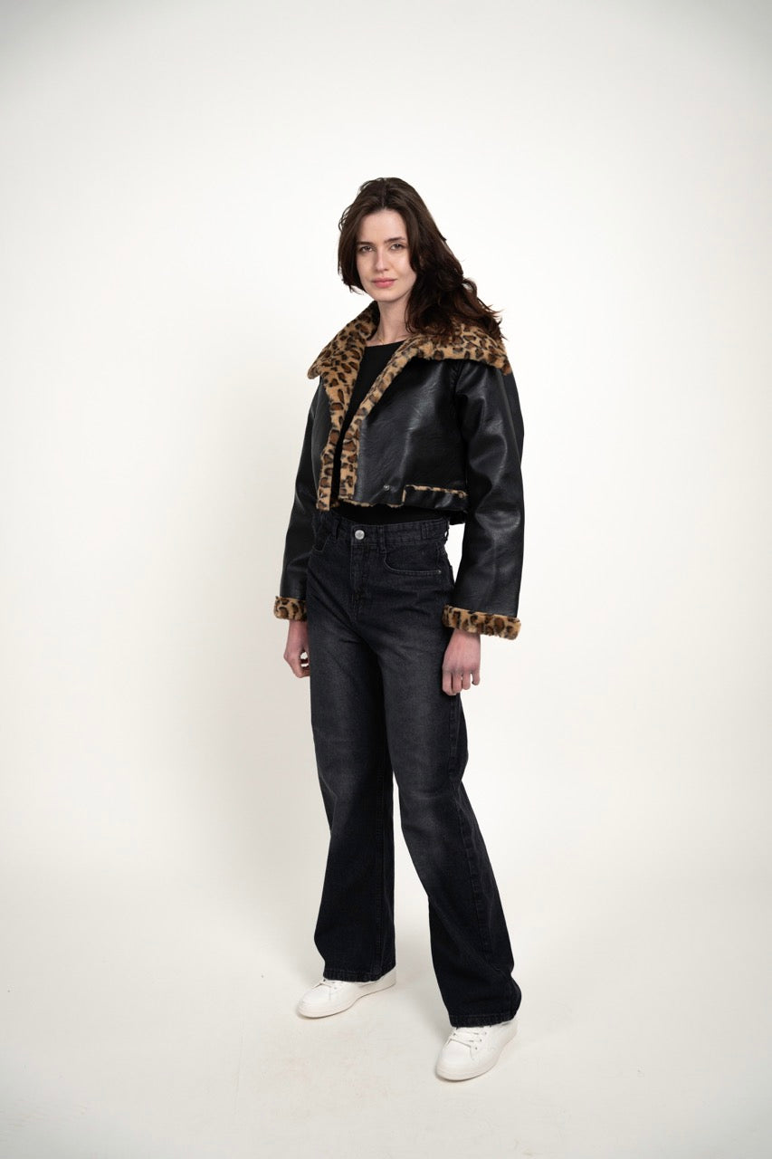 FUR COLLAR LEATHER JACKET