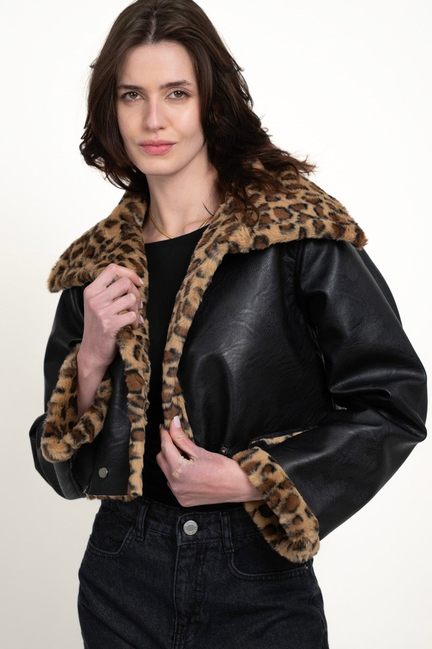 FUR COLLAR LEATHER JACKET