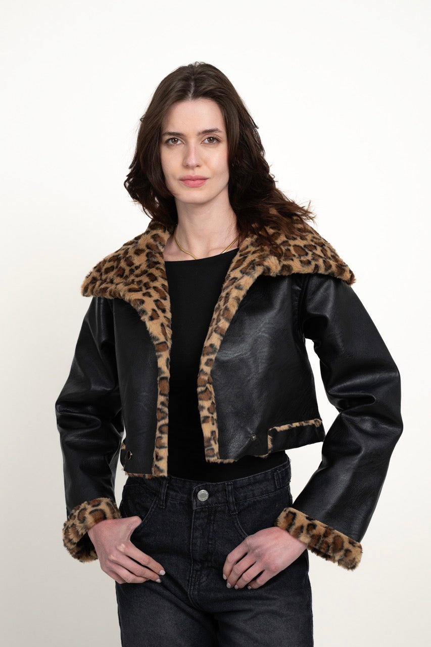 FUR COLLAR LEATHER JACKET