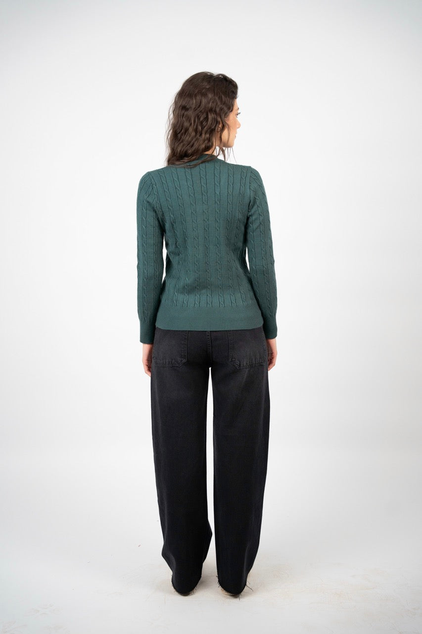 CABLE KNIT V-NECK BLOUSE