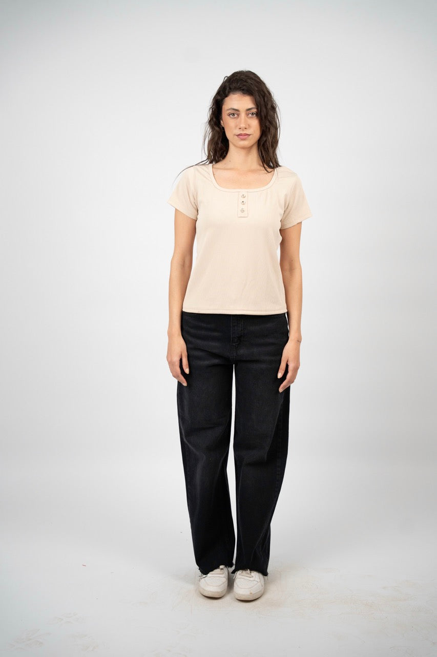 MINIMAL RIB BUTTON TOP