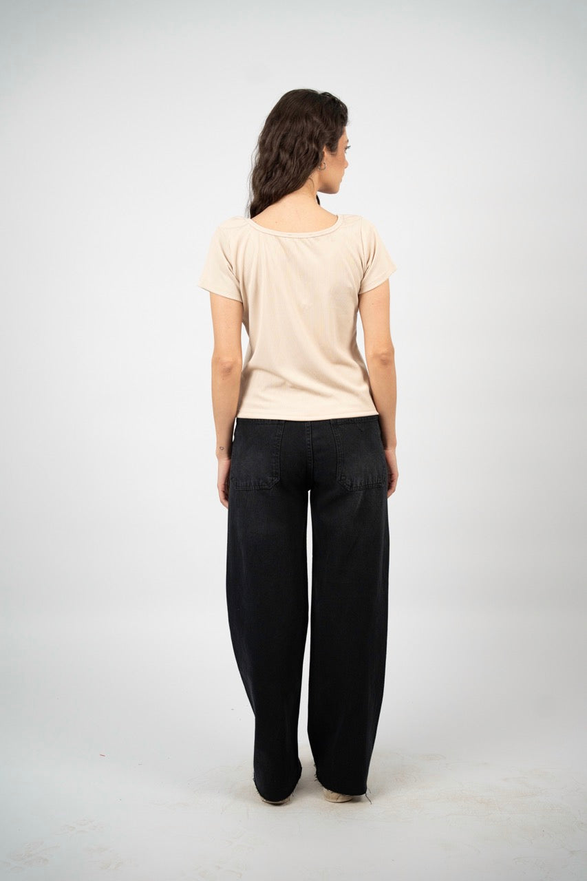 MINIMAL RIB BUTTON TOP