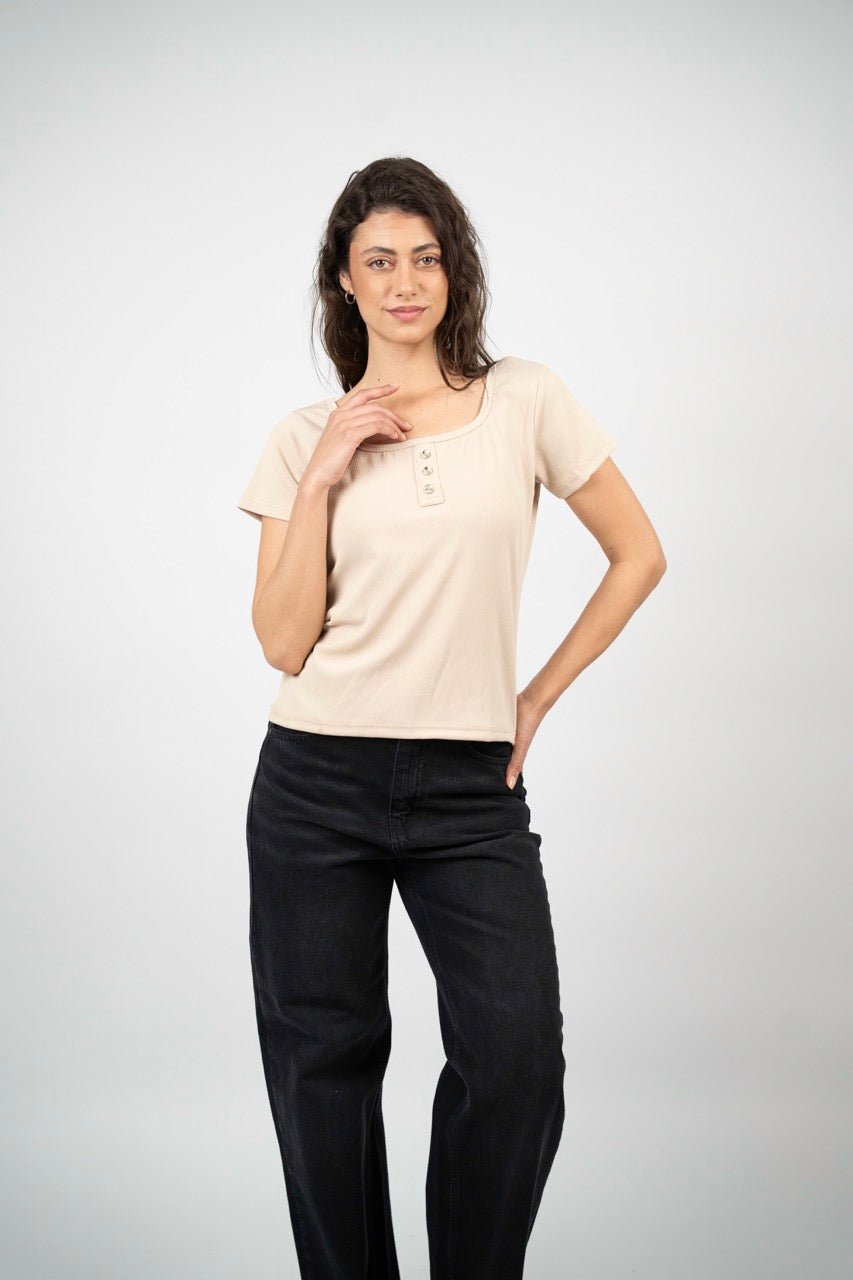 MINIMAL RIB BUTTON TOP