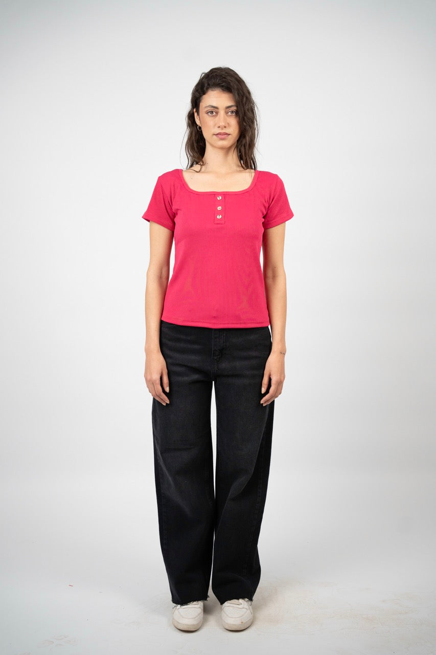 MINIMAL RIB BUTTON TOP