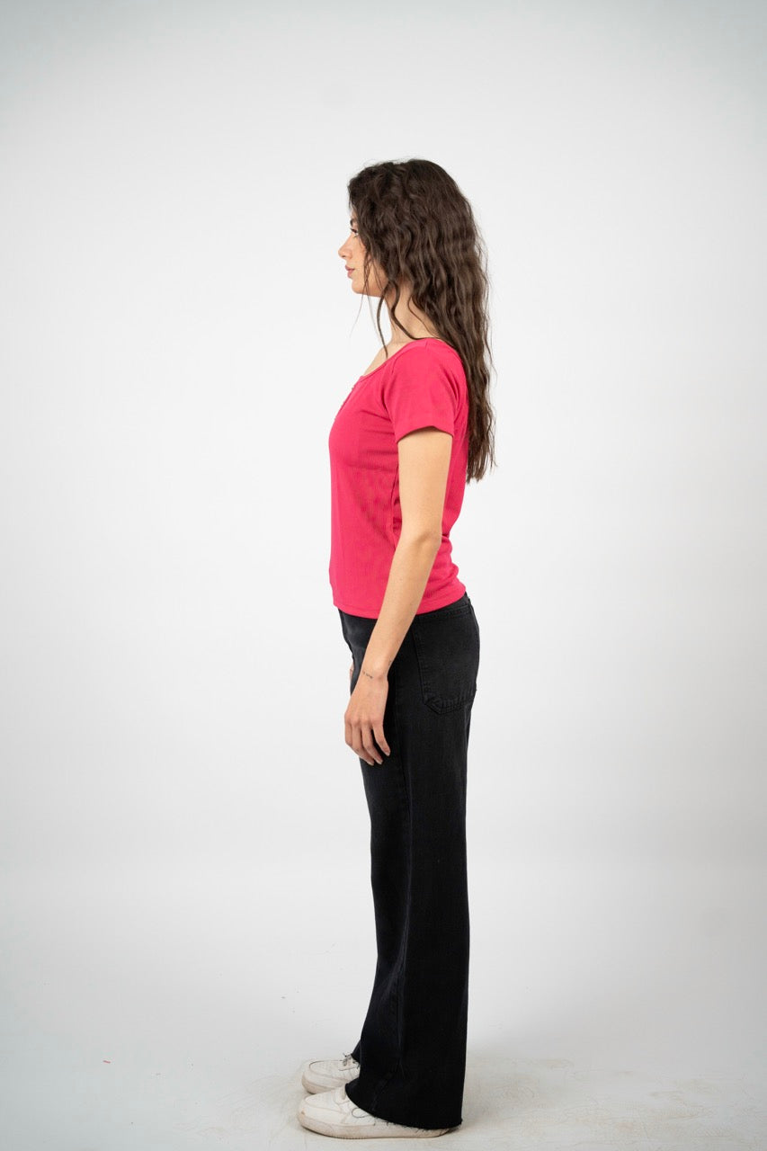 MINIMAL RIB BUTTON TOP