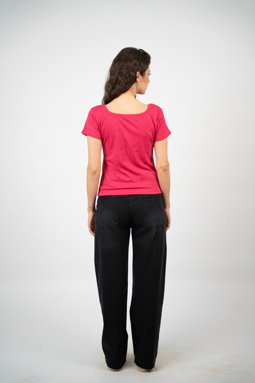 MINIMAL RIB BUTTON TOP