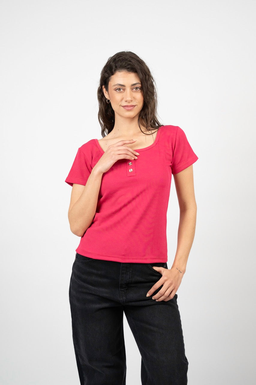 MINIMAL RIB BUTTON TOP
