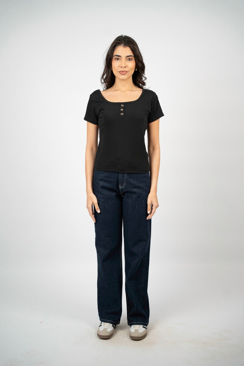 MINIMAL RIB BUTTON TOP