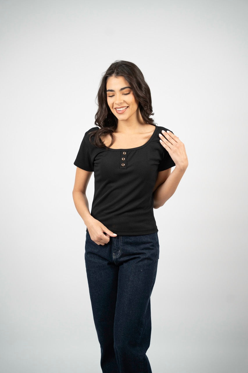 MINIMAL RIB BUTTON TOP