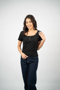 MINIMAL RIB BUTTON TOP