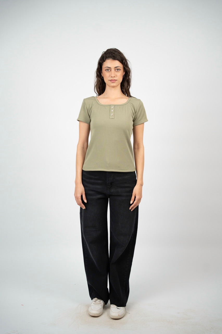 MINIMAL RIB BUTTON TOP