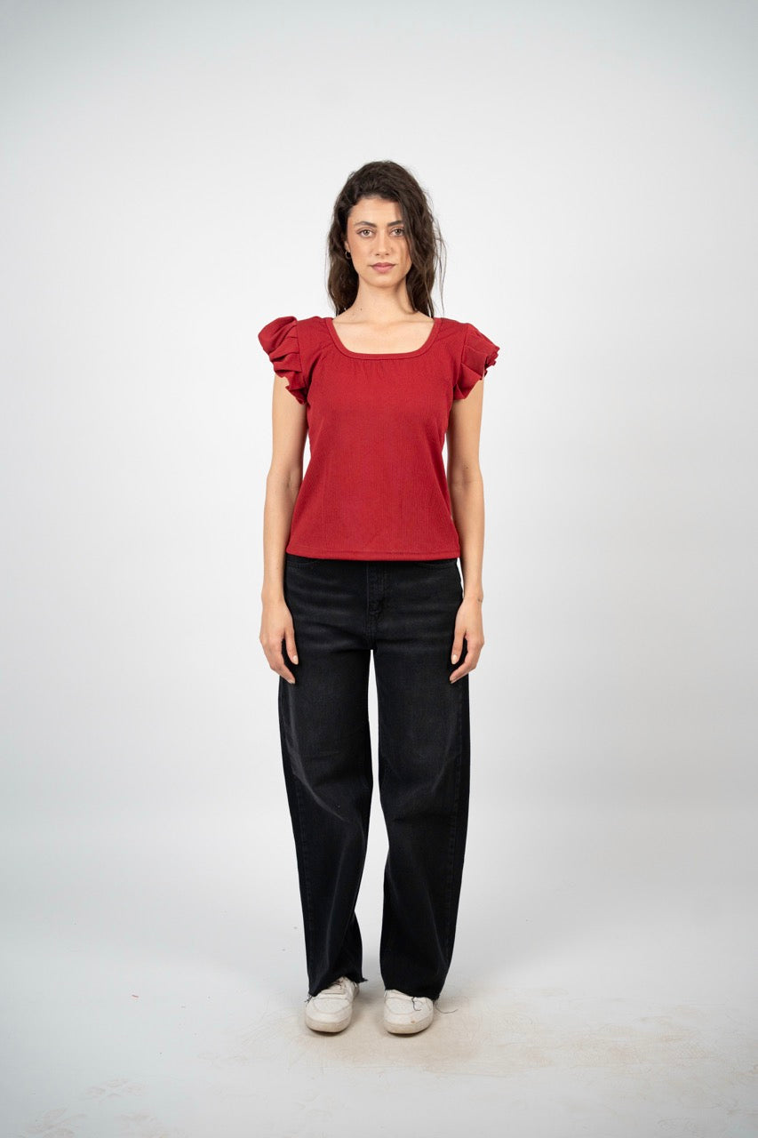 SMART BUTTON RIBBED BLOUSE