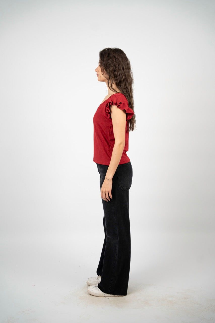 SMART BUTTON RIBBED BLOUSE